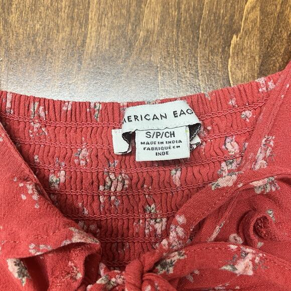 American Eagle Y2K Lace Up Floral Print Ruffle Mini Sun Dress Red Size S Cottage - Picture 5 of 12